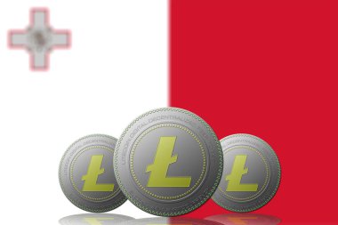 3 Boyutlu LITECOIN Şifreleme Arkaplanda Malta bayrağı.