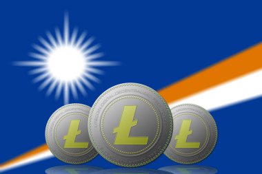 3 Boyutlu LITECOIN Şifreleme Arkaplanda Marshall bayrağı.