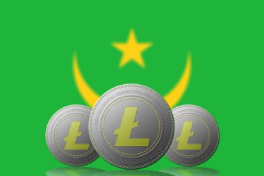 3 Boyutlu LITECOIN Şifreleme Arkaplanda Marshall bayrağı.