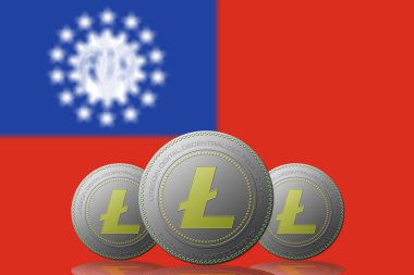 3 Boyutlu LITECOIN Şifreleme Arkaplanda Myanmar bayrağı.