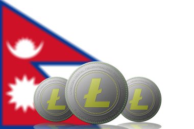 3 Boyutlu LITECOIN şifreleme ve arka planda Nepal bayrağı.