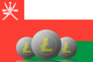 3 Boyutlu LITECOIN Şifreleme Arkaplanda Umman bayrağı.