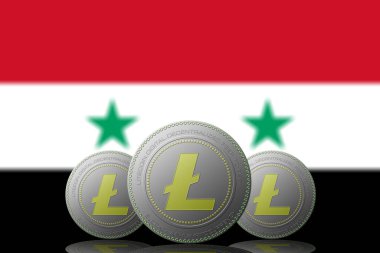 Arka planda Suriye bayrağı bulunan 3 boyutlu LITECOIN şifreleme.