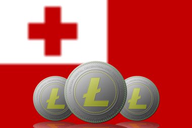 3 Boyutlu LITECOIN Şifreleme Arkaplanda Tonga bayrağı.