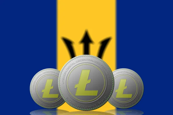 Illustration Trois Crypto Monnaie Ethereum Avec Drapeau Barbade Sur Fond — Photo
