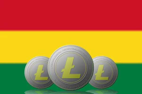 Illustration Trois Crypto Monnaie Litecoin Avec Drapeau Bolivien Sur Fond — Photo