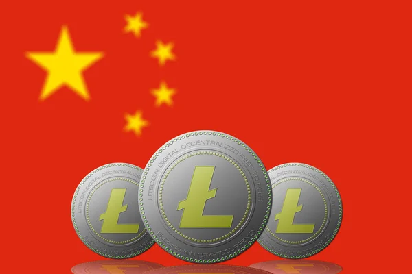 Illustration Trois Crypto Monnaie Litecoin Avec Drapeau Chine Sur Fond — Photo