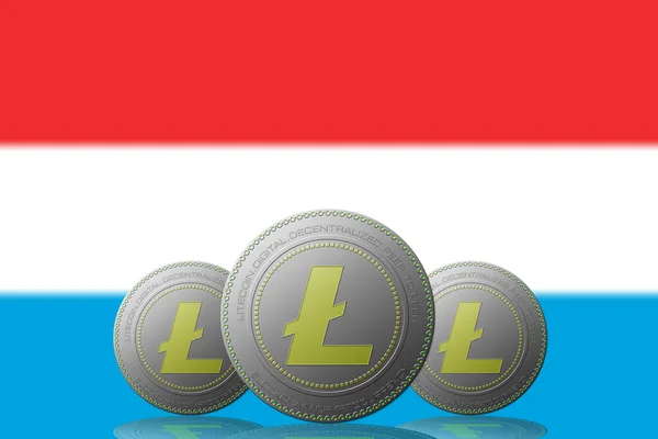 Illustration Trois Crypto Monnaie Litecoin Avec Drapeau Luxembourgeois Sur Fond — Photo
