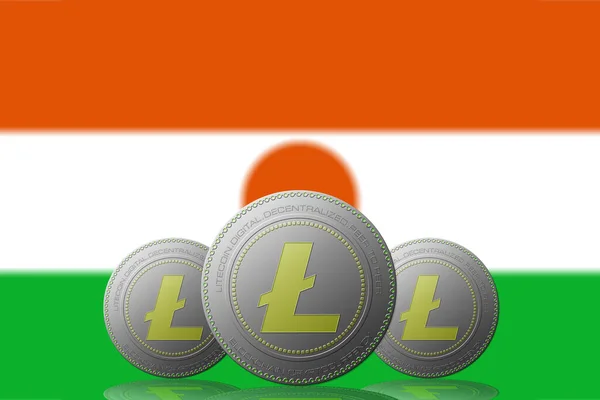 Illustration Trois Crypto Monnaie Litecoin Avec Drapeau Niger Sur Fond — Photo
