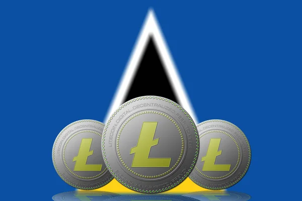 Arka Planda Saint Kitts Nevis Bayrağı Olan Boyutlu Litecoin Kriptosu — Stok fotoğraf