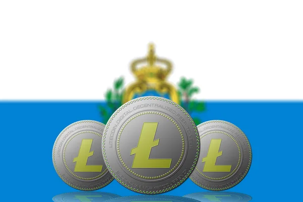 Illustration Trois Crypto Monnaie Litecoin Avec Drapeau Saint Marin Sur — Photo