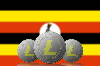 3 Boyutlu LITECOIN Şifreleme Arkaplanda Uganda bayrağı.