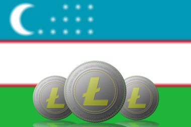 3 Boyutlu LITECOIN Şifreleme Arkaplanda Özbekistan bayrağı.