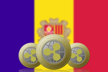 ANDORRA bayrağı arka planda üç RIPPLE kripto para birimi