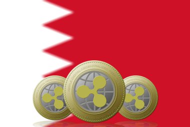 3 Boyutlu İLETİM Arka planda Bahreyn bayrağı olan üç RIPPLE kripto para birimi