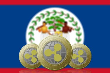 3 Boyutlu İLETİM Arka planda Belice bayrağı olan üç RIPPLE kripto para birimi