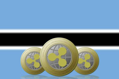 3 Boyutlu İLETİM Arka planda Botsvana bayrağı olan üç RIPPLE kripto para birimi