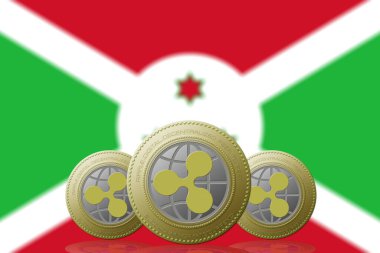 3 Boyutlu İLETİM Arka planda Burundi bayrağı olan üç RIPPLE kripto para birimi