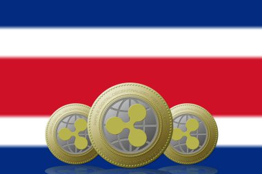 3 Boyutlu İLETİM Arka planında Kosta Rika bayrağı olan üç RIPPLE kripto para birimi