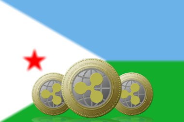 3 Boyutlu İLETİM Arka planda Cibuti bayrağı bulunan üç RIPPLE kripto para birimi