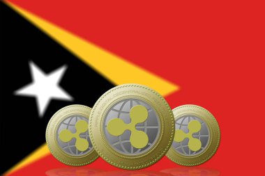 Arka planda Doğu Timor bayrağı olan üç RIPPLE kripto para birimi