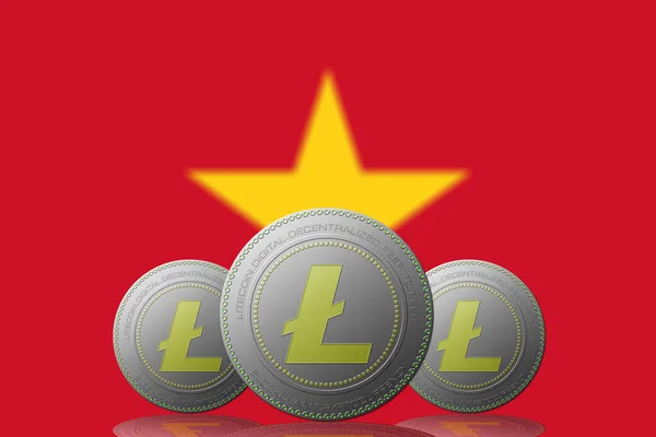 Illustration Trois Crypto Monnaie Litecoin Avec Drapeau Vietnam Sur Fond — Photo