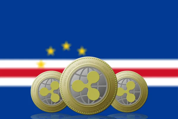 Ilustração Três Criptomoeda Ripple Com Bandeira Cabo Verde Segundo Plano — Fotografia de Stock