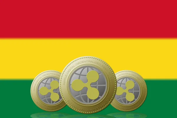 Illustration三个带有玻利维亚国旗的加密货币为背景 — 图库照片