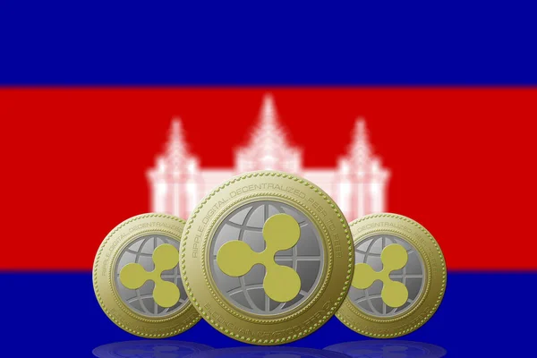 Ilustração Três Criptomoeda Ripple Com Bandeira Camboja Segundo Plano — Fotografia de Stock