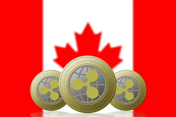 Ilustração Três Criptomoeda Ripple Com Bandeira Canada Segundo Plano — Fotografia de Stock
