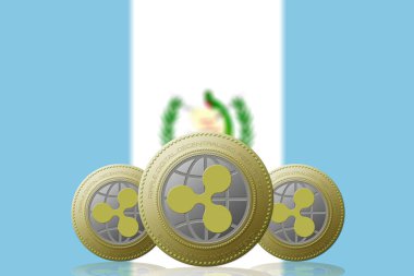 3 Boyutlu İLETİM Arka planda Guatemala bayrağı olan üç RIPPLE kripto para birimi