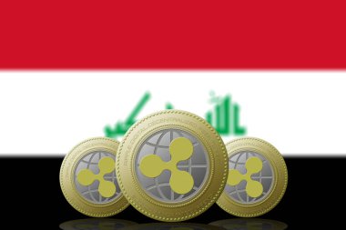3 Boyutlu İSTİYON 3 RIPPLE şifreleme ve arka planda Irak bayrağı