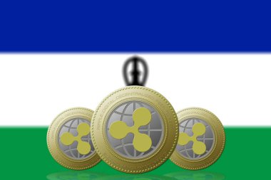 3 Boyutlu İLETİM Arka planda Lesotho bayrağı olan üç RIPPLE kripto para birimi