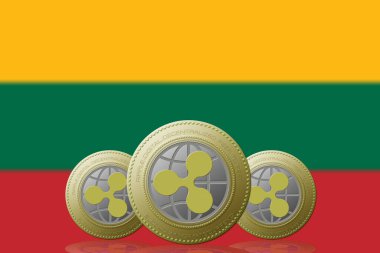 3 Boyutlu İLETİM Arka planında Litvanya bayrağı olan üç RIPPLE şifreleme