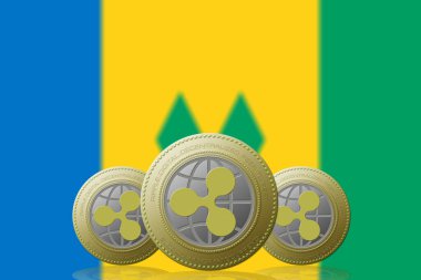Arka planda Saint Vincent ve Grenadines bayrağı bulunan üç RIPPLE kripto para birimi