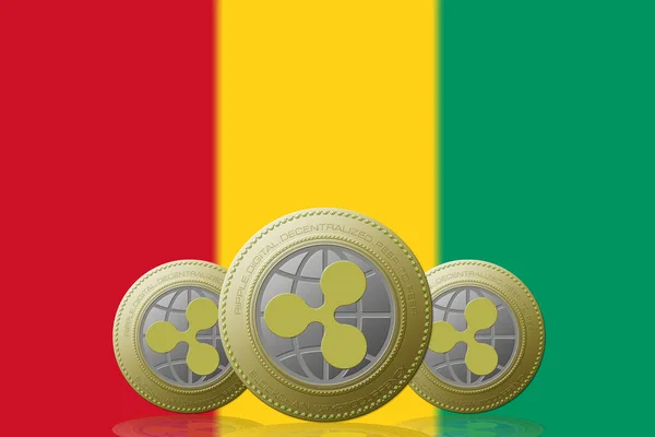 Ilustração Três Criptomoeda Ripple Com Bandeira Guiné Segundo Plano — Fotografia de Stock