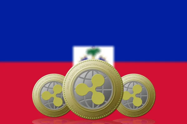 Illustration三个带有海地国旗的加密货币为背景 — 图库照片