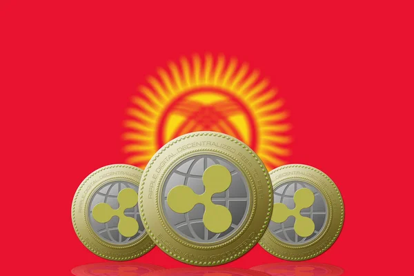 Ilustração Três Criptomoeda Ripple Com Bandeira Quirguistão Segundo Plano — Fotografia de Stock