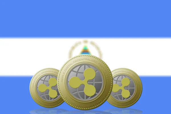 Ilustração Três Criptomoeda Ripple Com Bandeira Nicarágua Segundo Plano — Fotografia de Stock