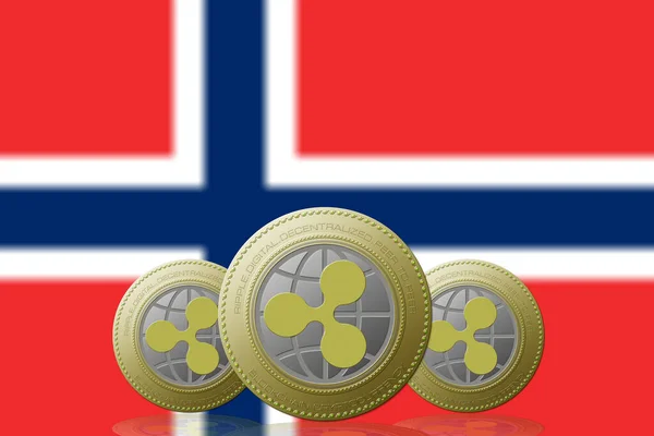 Ilustração Três Criptomoeda Ripple Com Bandeira Noruega Segundo Plano — Fotografia de Stock