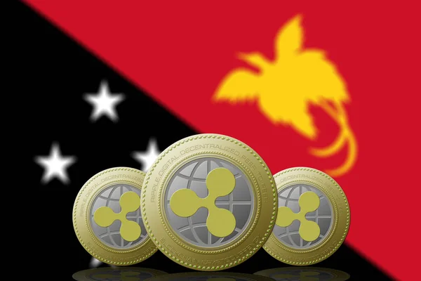 Illustration三个带有巴布亚新几内亚国旗的加密货币为背景 — 图库照片