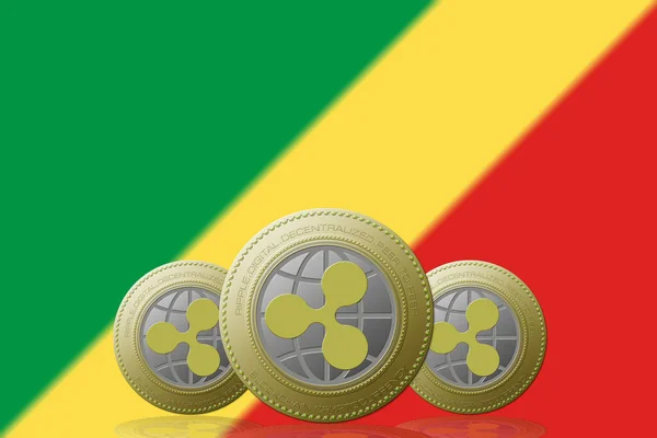 Ilustração Três Criptomoeda Ripple Com Bandeira República Congo Segundo Plano — Fotografia de Stock