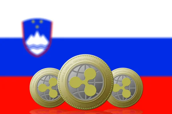 Illustration三个带有斯洛文尼亚国旗的加密货币为背景 — 图库照片