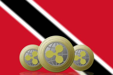 Arka planda Trinidad ve Tobago bayrağı olan üç RIPPLE kripto para birimi