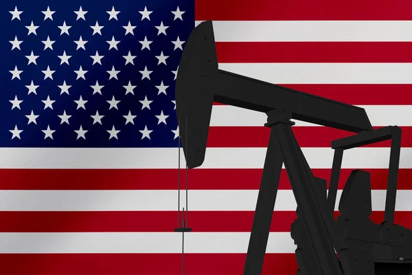 Nice pumpjack oil extraction with the United States of America flag 3d render.
