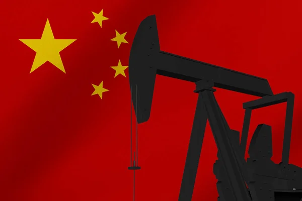 Nice pumpjack oil extraction with China flag 3d render.