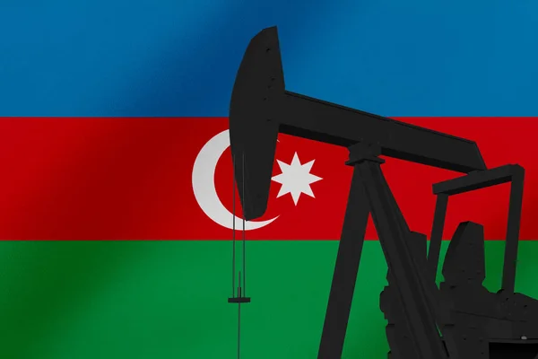 Nice pumpjack oil extraction with Azerbaijan flag 3d render.