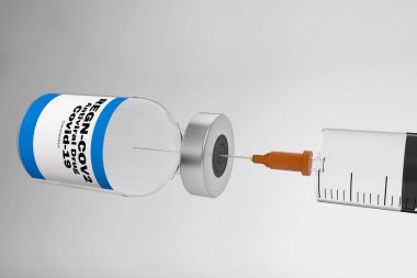 Syringe and a container bottle antiviral drug regeneron REGN-COV2 A Novel Anti-Viral Antibody Cocktail in the treatment of coronavirus disease 2019 COVID-19 3D RENDER. clipart