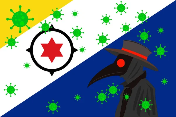 Лікар Чорної Чуми Оточений Вірусами Копіювальним Простором Прапором Bonaire — стоковий вектор
