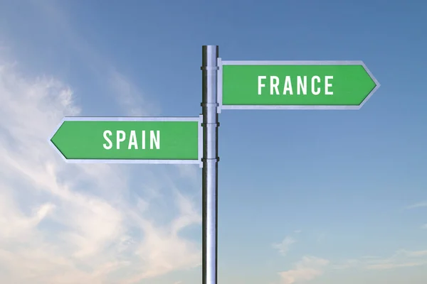 Señal Que Indica Dirección Las Fronteras Entre Dos Países España — Foto de Stock